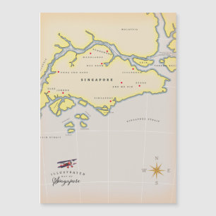 Magnétique Carte illustrée de Singapour