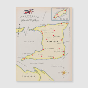 Magnétique Carte illustrée de Trinité-et-Tobago