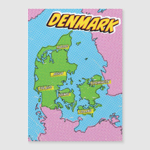 Magnétique Carte Pop Art Illustré Danemark