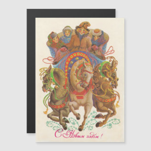 Magnétique Carte soviétique avec la cavalerie du Nouvel An