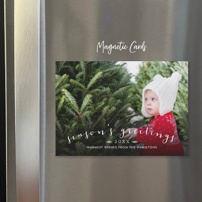 Magnétique Chic Script superposition Carte photo de vacances  (Créateur téléchargé)