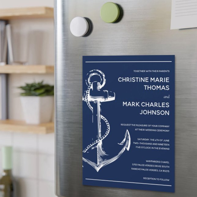 Magnétique Croquis nautique Ancre Mariage Marine Invitation (Créateur téléchargé)