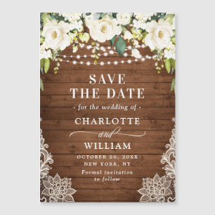 Magnétique Dentelle blanche Roses Enregistrer la date Carte m