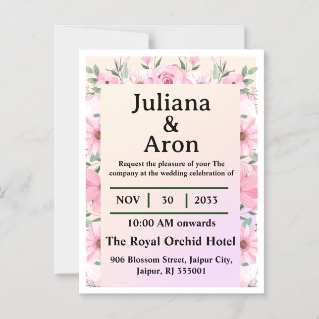 Magnétique Elegant Floral Wedding Invitation | Editable  (Recto)
