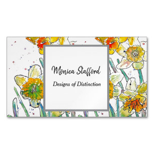 Magnétique Fleurs jonquilles Jaunes Carte de visite d'aquarel