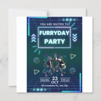 Magnétique Invitation à la Furryday Party Rétro Néon