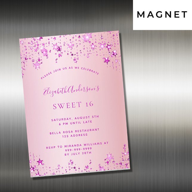 Magnétique Invitation aimantée avec étoiles roses pour une fê (Créateur téléchargé)