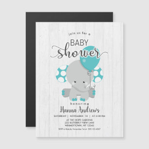 Magnétique Invitation Baby shower Turquoise éléphant en bois 