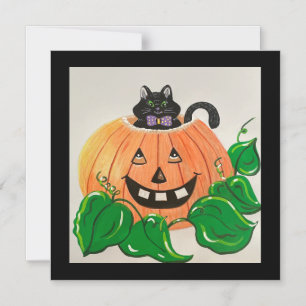 Magnétique Invitation Classique Kitty dans une Citrouille