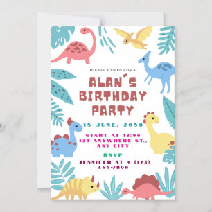 Magnétique Invitation d'anniversaire de dinosaure mignon