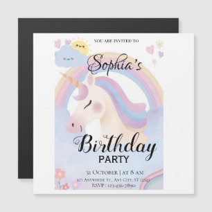 Magnétique Invitation de fête d'anniversaire de la licorne mo