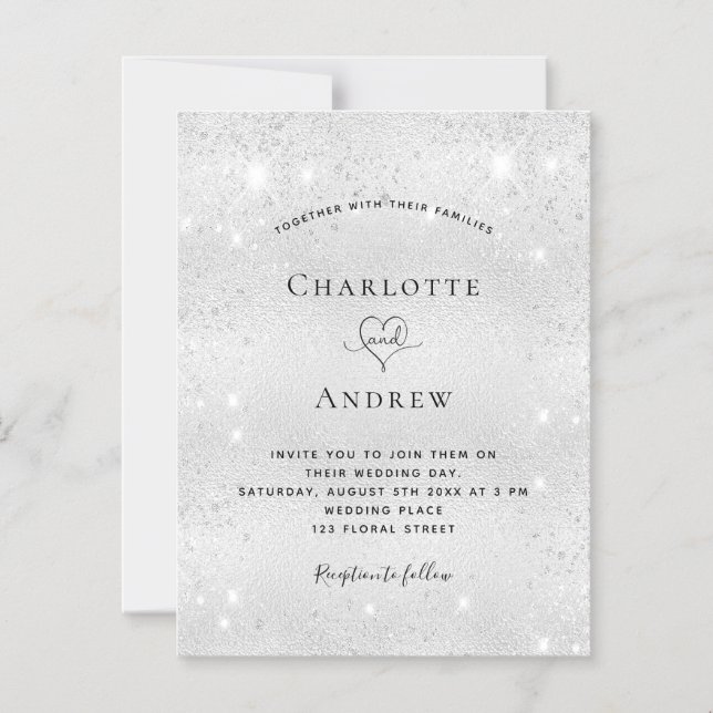Magnétique Invitation de mariage aimantée avec paillettes arg (Recto)