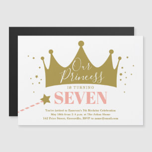 Magnétique Jolie fille princesse rose Anniversaire Invitation