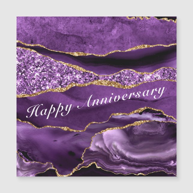 Magnétique Joyeux Anniversaire Carte Agate Violet Violet Or (Devant)