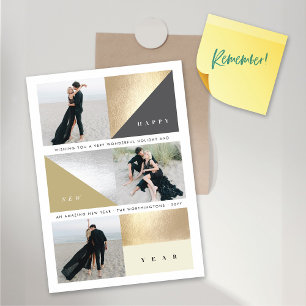 Magnétique Joyeux Blocs d'or du Nouvel An 3 Photo Carte magné