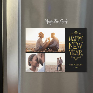 Magnétique Joyeux Nouvel An Faux Foil 3 Photo Carte magnétiqu