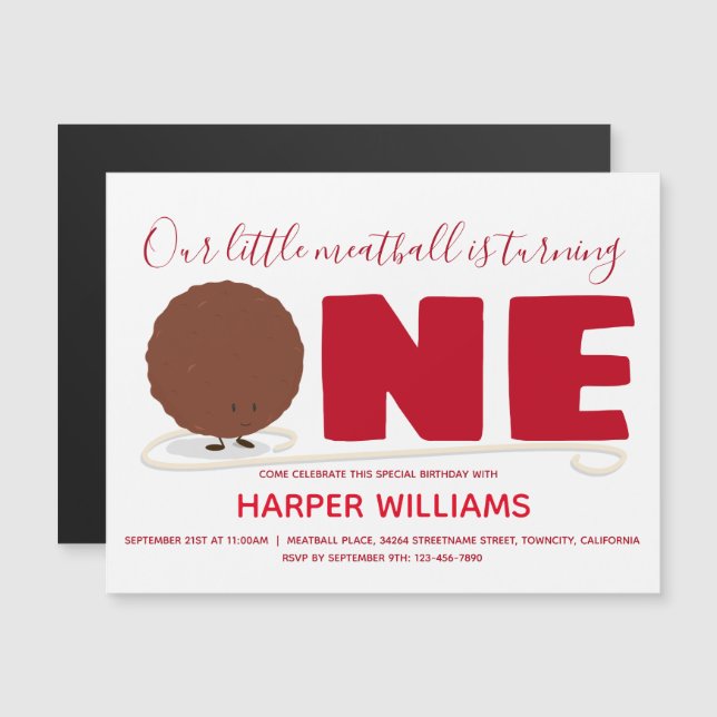Magnétique Meatball Un premier anniversaire Invitation magnét (Devant / Derrière)
