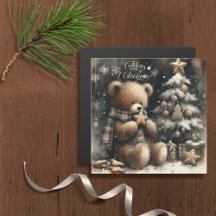 Mignonne Teddy Bear Noël Salutation Carte magnétiq