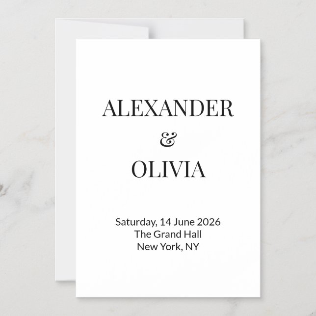 Magnétique Modern Minimalist Black White Wedding Invitation (Recto)