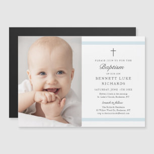 Magnétique Moderne Elegance Boys Photo Baptême Invitation