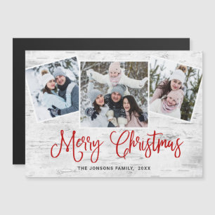 Magnétique Noël Rustique écorce à bouleau 3 PHOTO Carte magné
