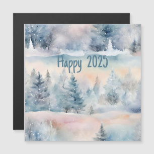 Magnétique paysage hivernal enchanté - Joyeux 2025 carte magn