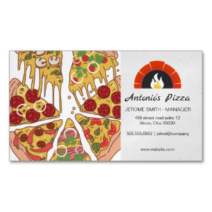 Magnétique Pizza Pie Slices   Carte de visite de four en briq