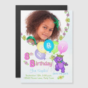 Magnétique Princess Bear Custom 8th Birthday Party Invitation