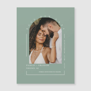 Magnétique Sage Green Arch Photo Enregistrer Notre Date Carte