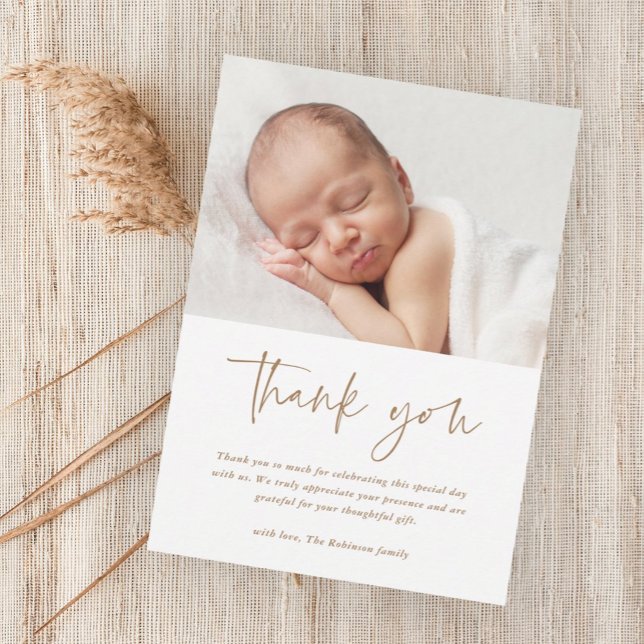 Magnétique Script moderne Carte de remerciements du baptême r (Modern script baby photo baptism thank you magnetic card.)