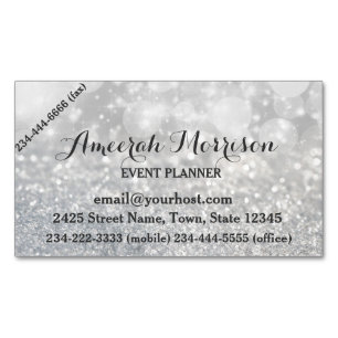 Magnétique Silver Bokeh Sparkle, événement Carte de visite ma