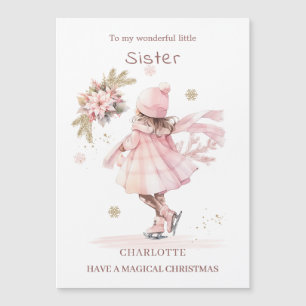 Magnétique Soeur Patinage de Noël Petite fille Carte magnétiq