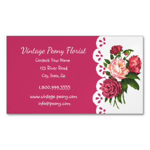 Magnétique Vintage Peony Florist Shop Flower Carte de visite