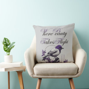 Magnificent Bird on Purple Leaves   Art Print Throw Pillow