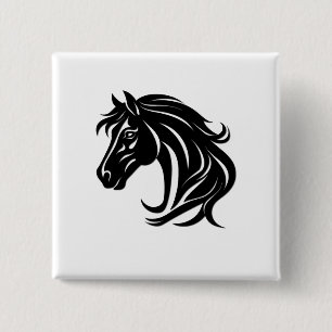 Magnificent Black Horse Head 2 Inch Square Button