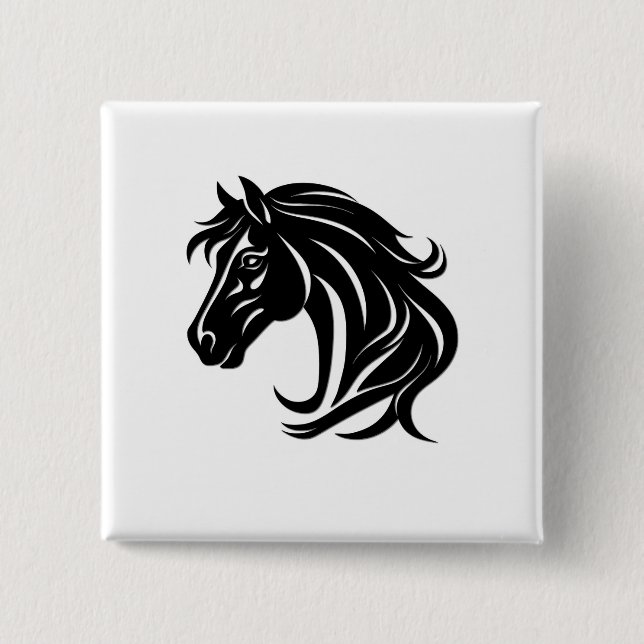 Magnificent Black Horse Head   2 Inch Square Button (Front)