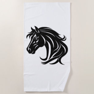 Magnificent Black Horse Head   Beach Towel