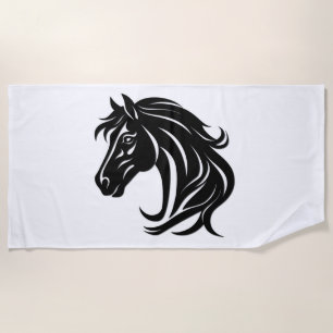 Magnificent Black Horse Head   Beach Towel