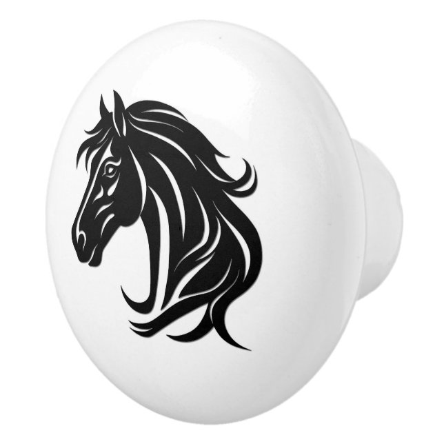 Magnificent Black Horse Head   Ceramic Knob (Right)