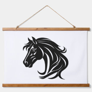 Magnificent Black Horse Head   Hanging Tapestry