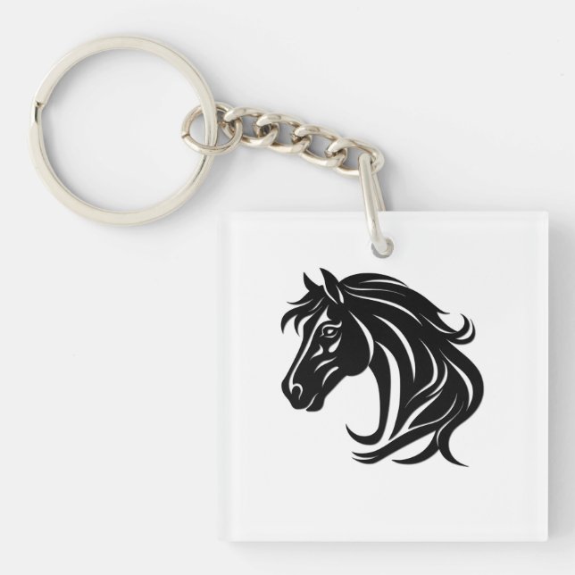 Magnificent Black Horse Head   Keychain (Front)