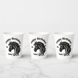 Magnificent Black Horse Head Name Age Birthday Paper Cups