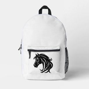 Magnificent Black Horse Head Printed Backpack