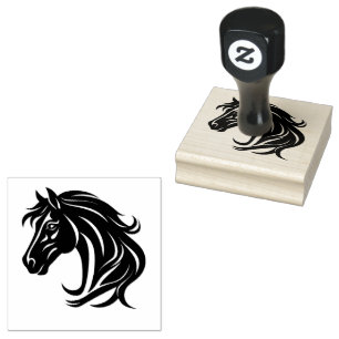 Magnificent Black Horse Head   Rubber Stamp