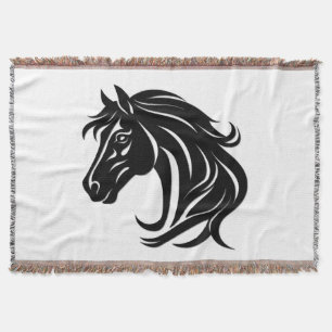 Magnificent Black Horse Head Throw Blanket