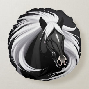 Magnificent Black Horse Round Pillow