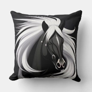 Magnificent Black Horse Throw Pillow