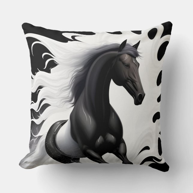 Magnificent Black Horse Throw Pillow (Front)