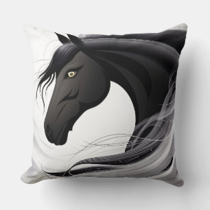 Magnificent Black Horse Throw Pillow