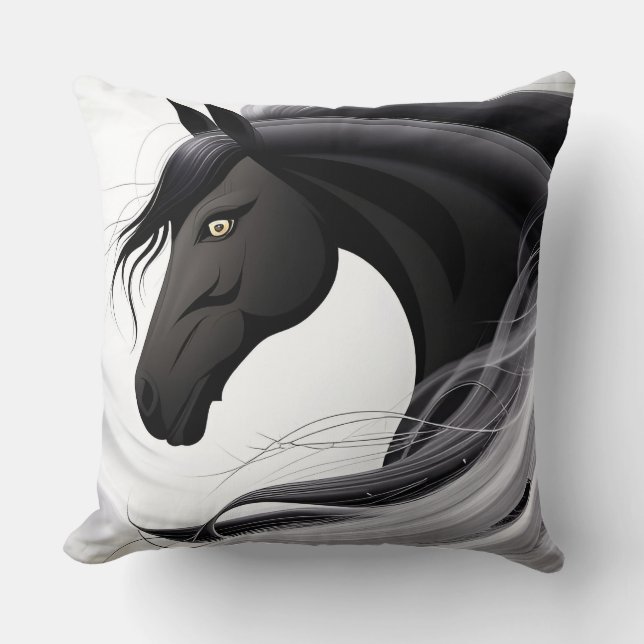 Magnificent Black Horse Throw Pillow (Front)